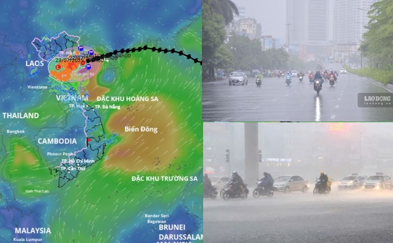 Forecast of increased rainfall due to storm No. 3 Wipha today, July 22. Storm location source: Vietnam Disaster Monitoring System