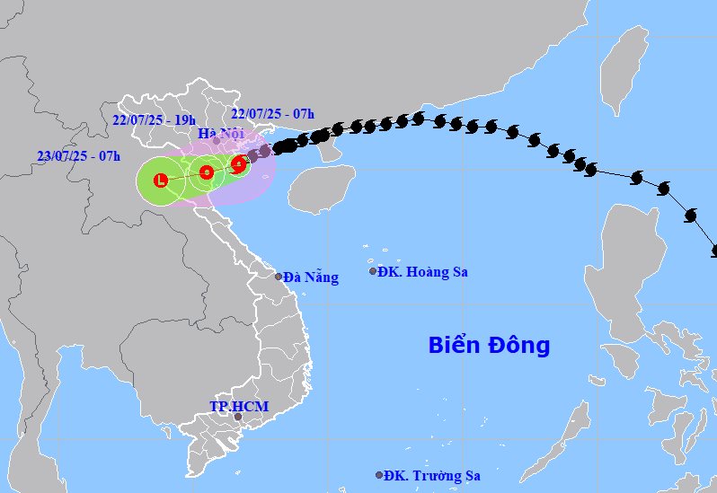 Du bao huong di cua bao so 3 khi do bo dat lien. Anh: Trung tam Du bao Khi tuong Thuy van quoc gia