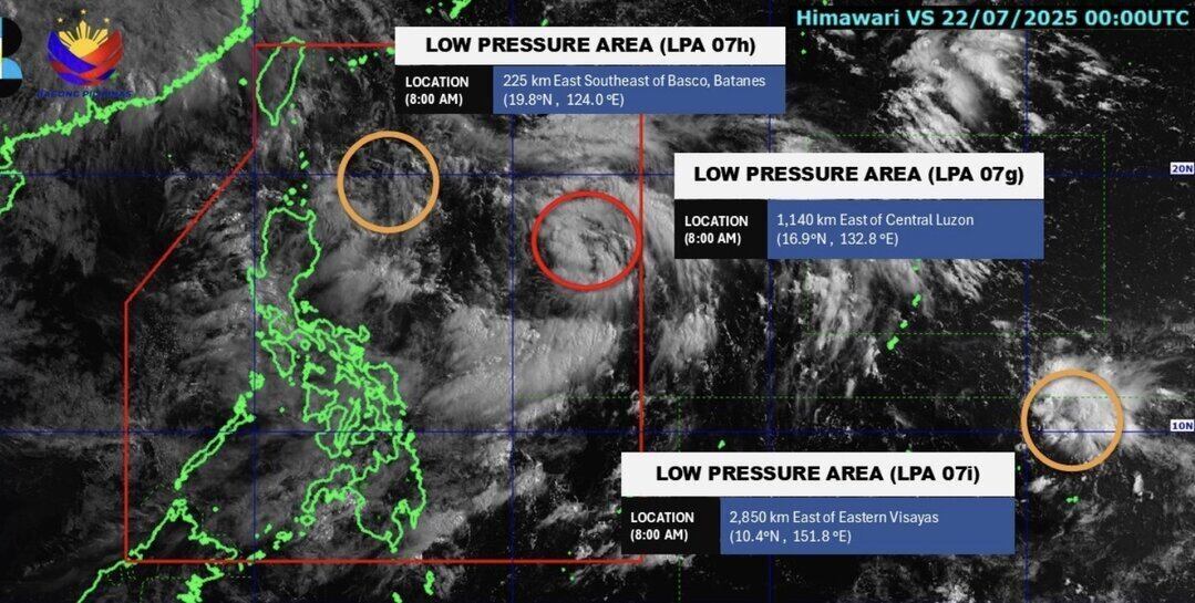 동해 근처에 3개의 저기압이 3일 연속 발생했습니다. 사진: PAGASA