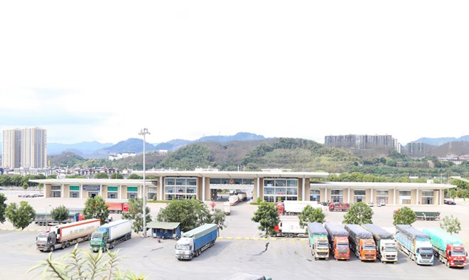 국경 관문을 통한 수출입 상품. 사진: Dinh Dai