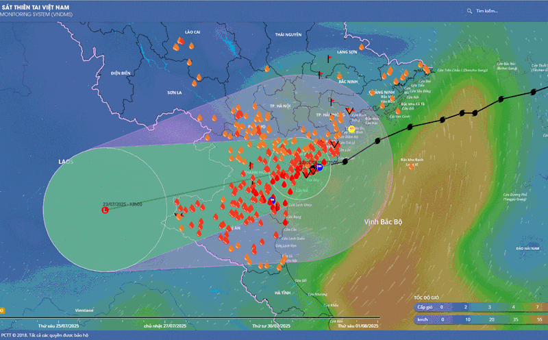 The map of natural disasters caused by storm No. 3 Wipha has weakened into a tropical depression. Photo: Vietnam Disaster Monitoring System