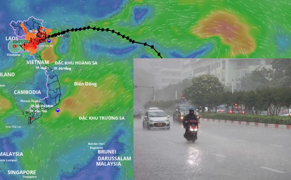7月22日午後5時の台風3号Wiphaの位置と進路の更新。台風情報源:ベトナム自然災害監視システム