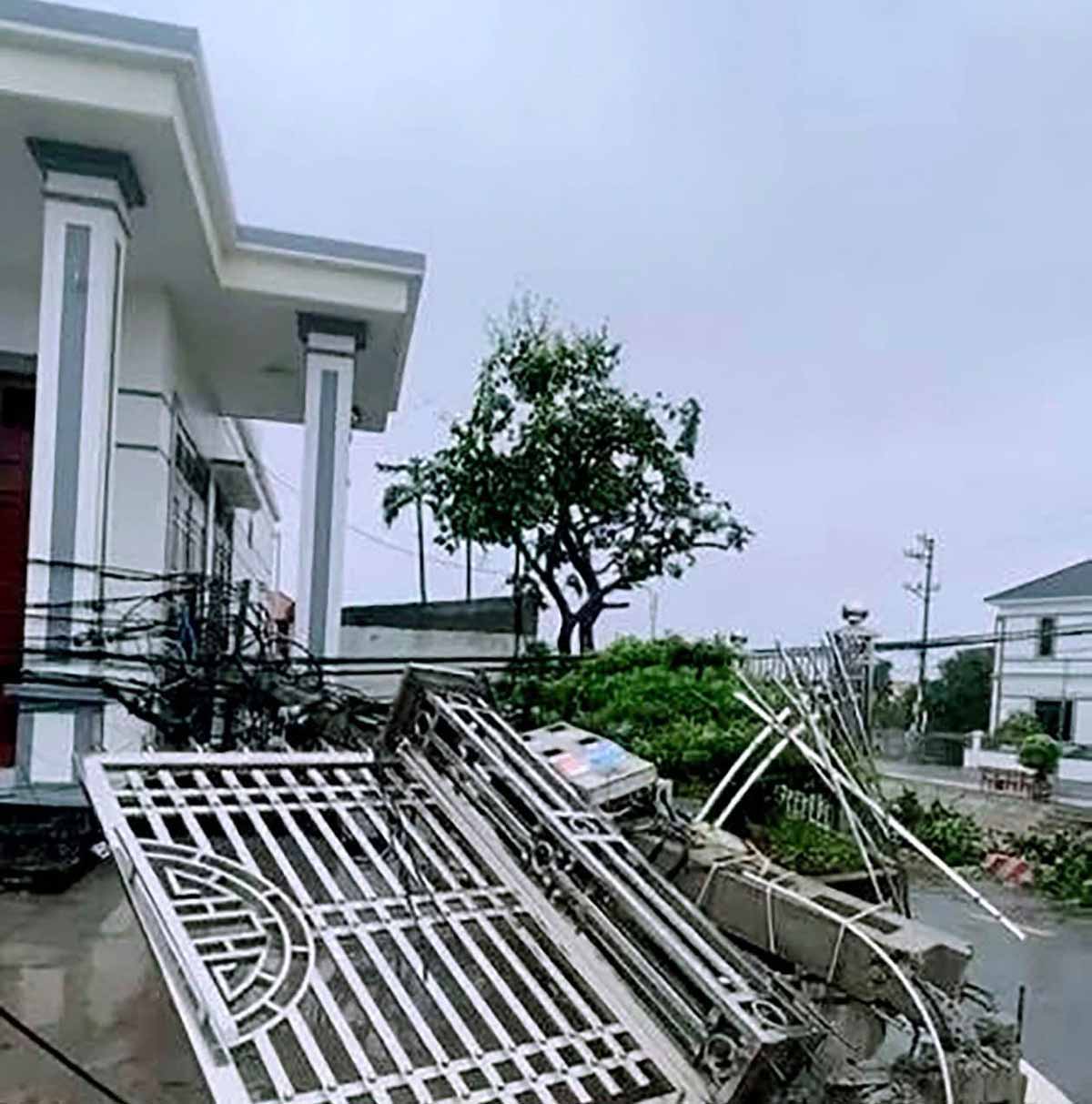 Ninh Binh 지방 Giao Thuy 코뮌의 전봇대가 제3호 태풍에 쓰러졌습니다. 사진: Myen Giao 고향