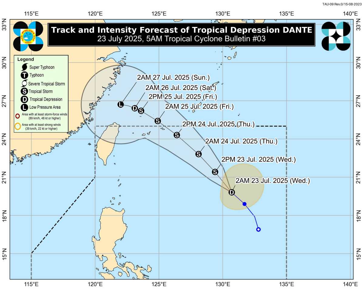 잠재적인 태풍 단테의 예상 경로. 사진: PAGASA