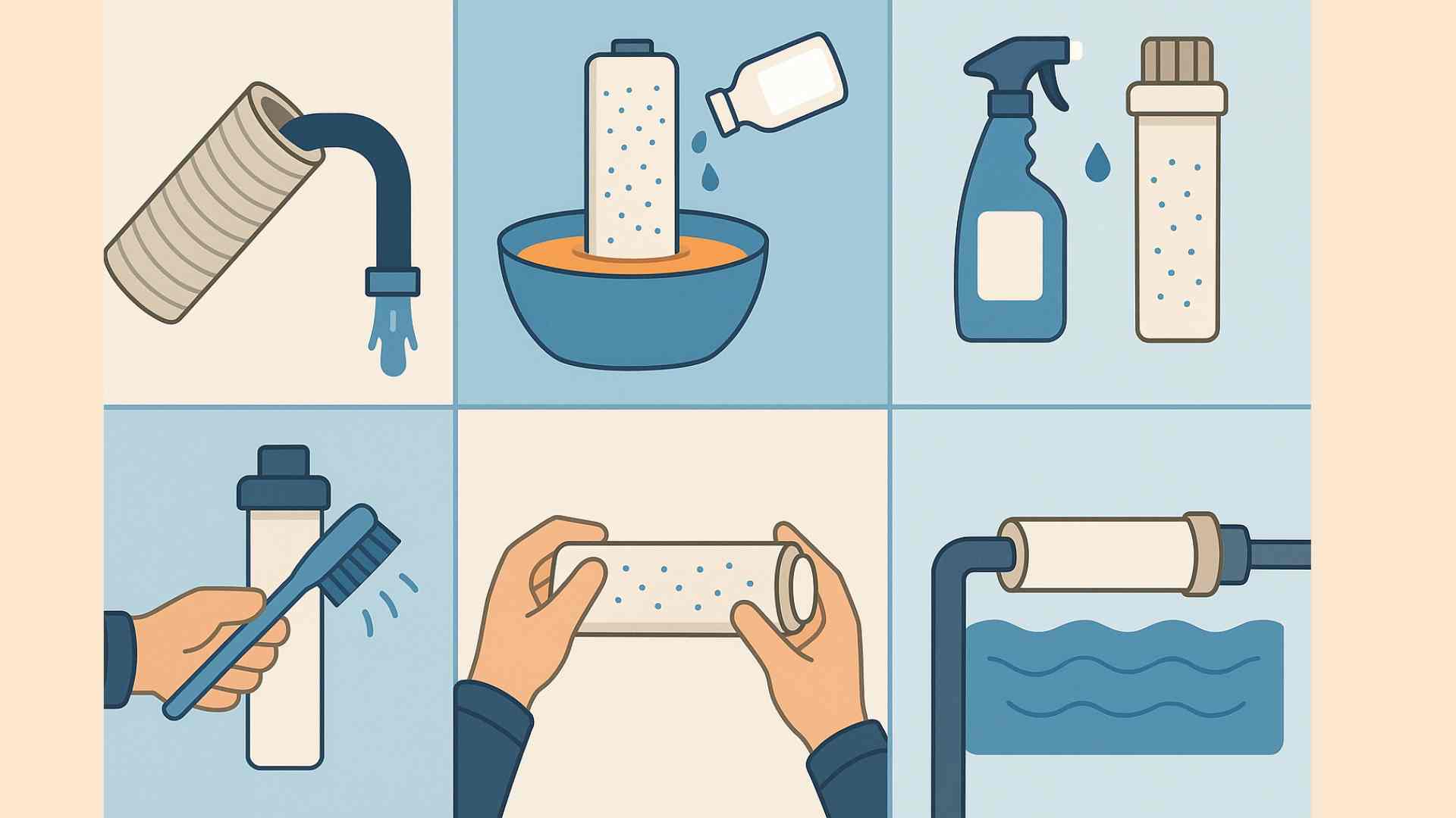 5 simple methods to help clean the water filter core properly. Graphic photo: Hoang Loc