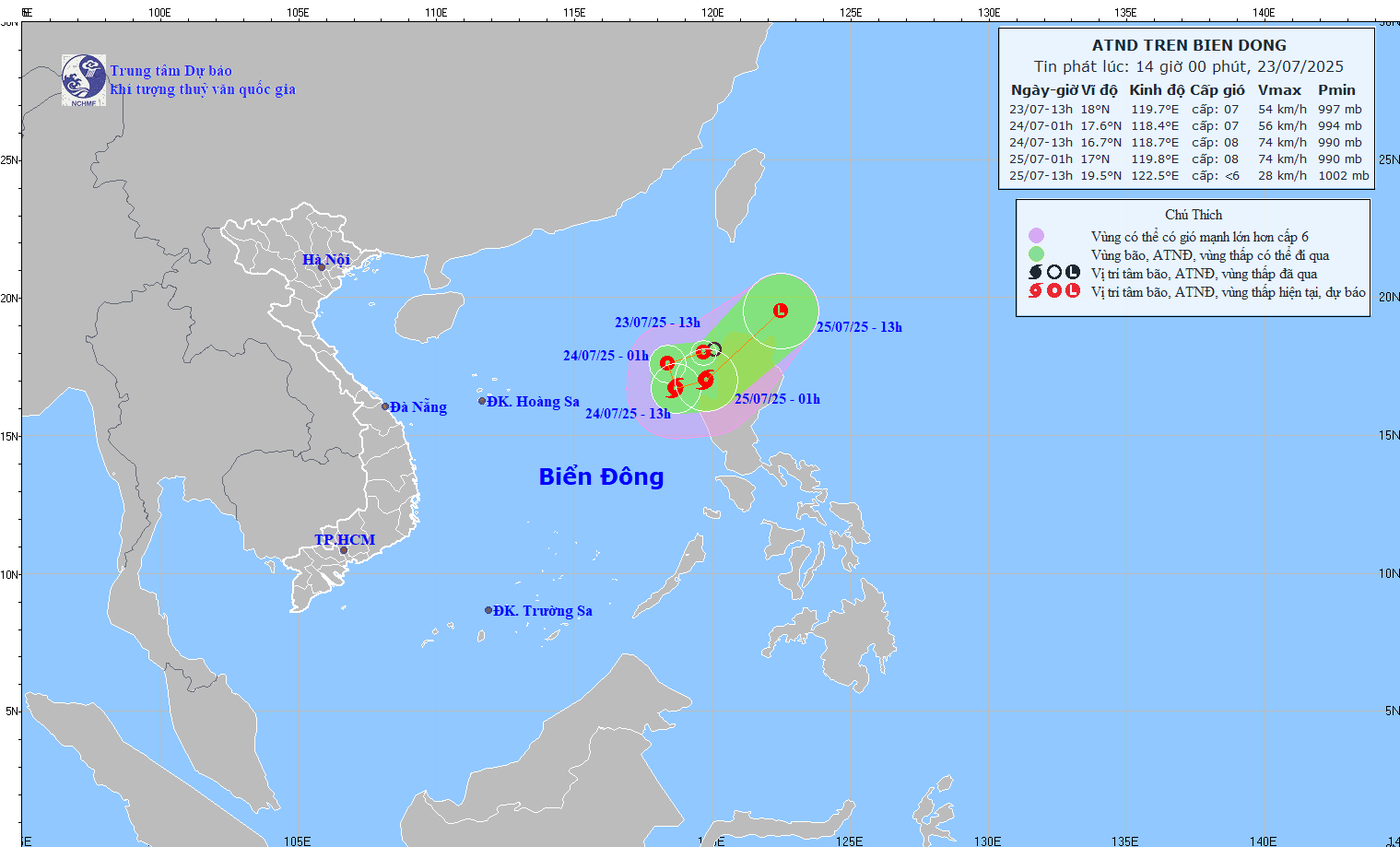 Depresiones tropicales en el Mar del Sur de China, el riesgo de fortalecerse en una tormenta de aterrizaje de Filipinas. Foto: Centro de pronostico hidrometeorologico nacional