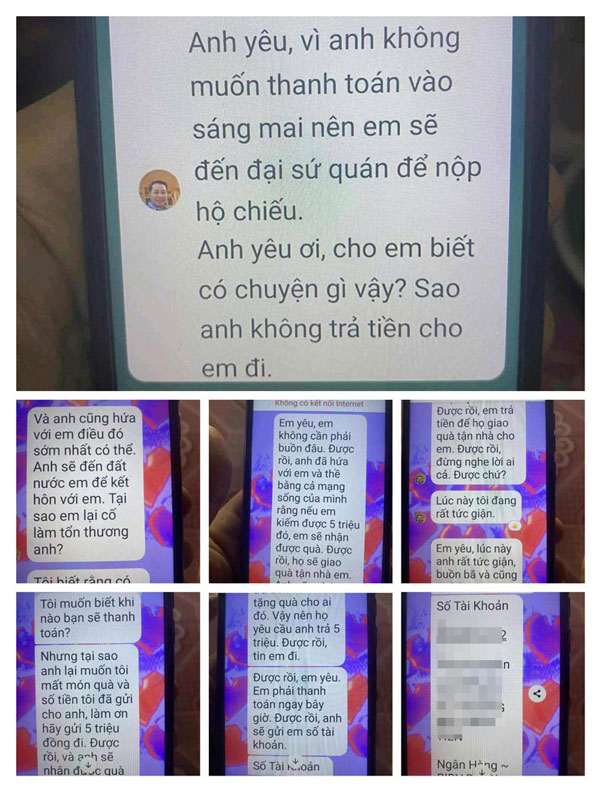 Doi tuong lien tuc nhan tin hoi han quan tam de du do nan nhan chuyen tien. Do hoa: Hao Thien
