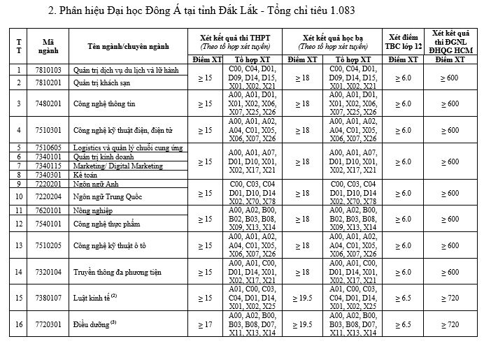 Chi tiet diem san Co so dao tao DH Dong A tai Dak Lak. Anh: DH Dong A