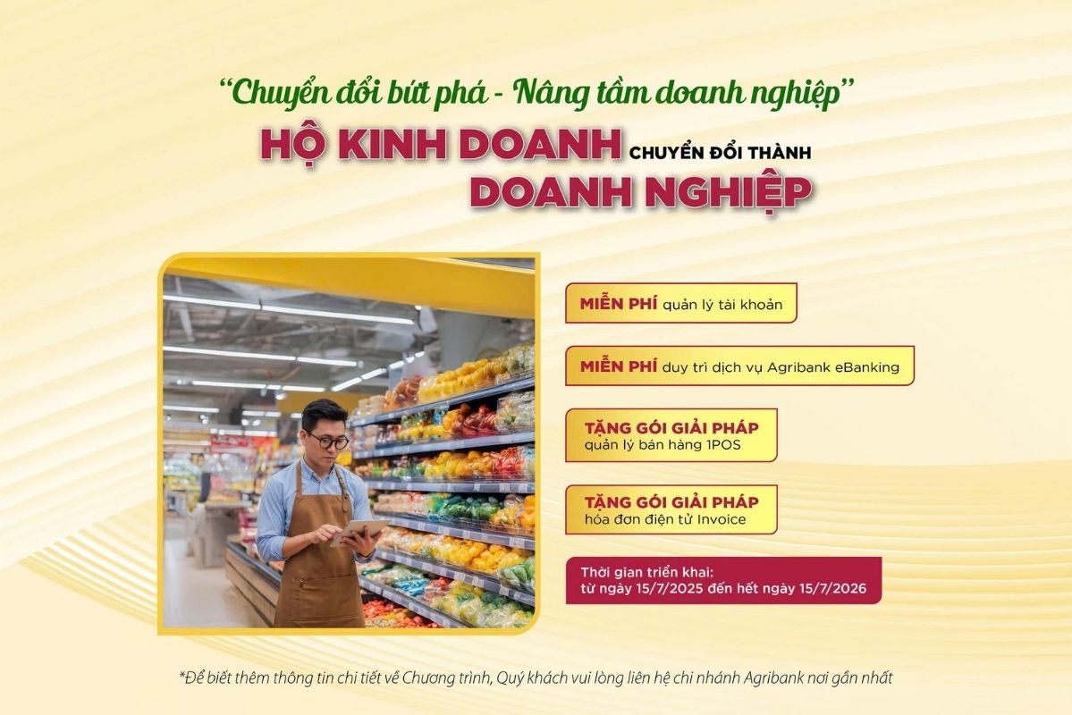 Agribank trien khai chuong trinh “Chuyen doi but pha - Nang tam doanh nghiep”, tich cuc ho tro ho kinh doanh chuyen doi thanh doanh nghiep voi nhieu uu dai thiet thuc. Anh: Agribank 