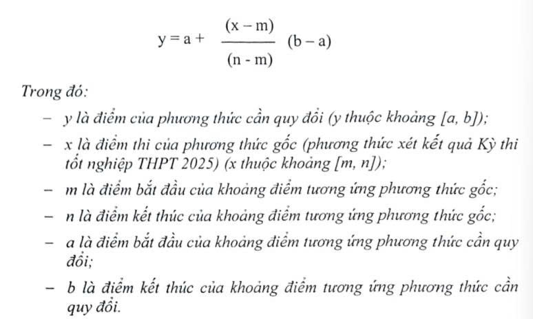 Cong thuc quy doi diem tuong duong giua cac phuong thuc xet tuyen cua Truong Dai hoc Luat Ha Noi. 