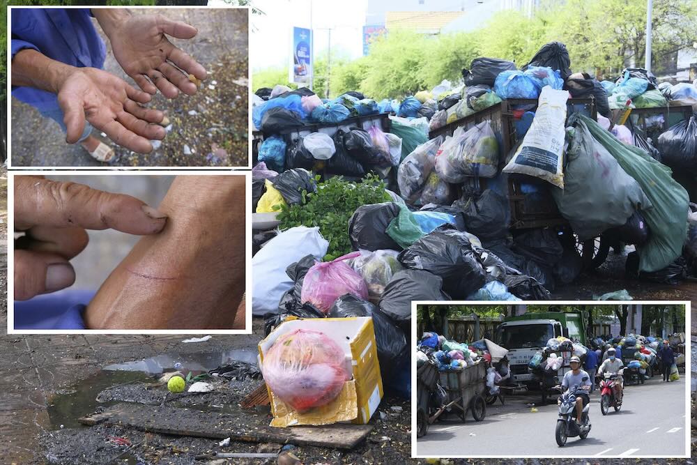 Nhung ngay nang gat, hang dai xe dau keo chat day rac boc mui hoi thoi nong nac, nuoc ri rac tran ra duong khien nguoi dan ngan ngam.