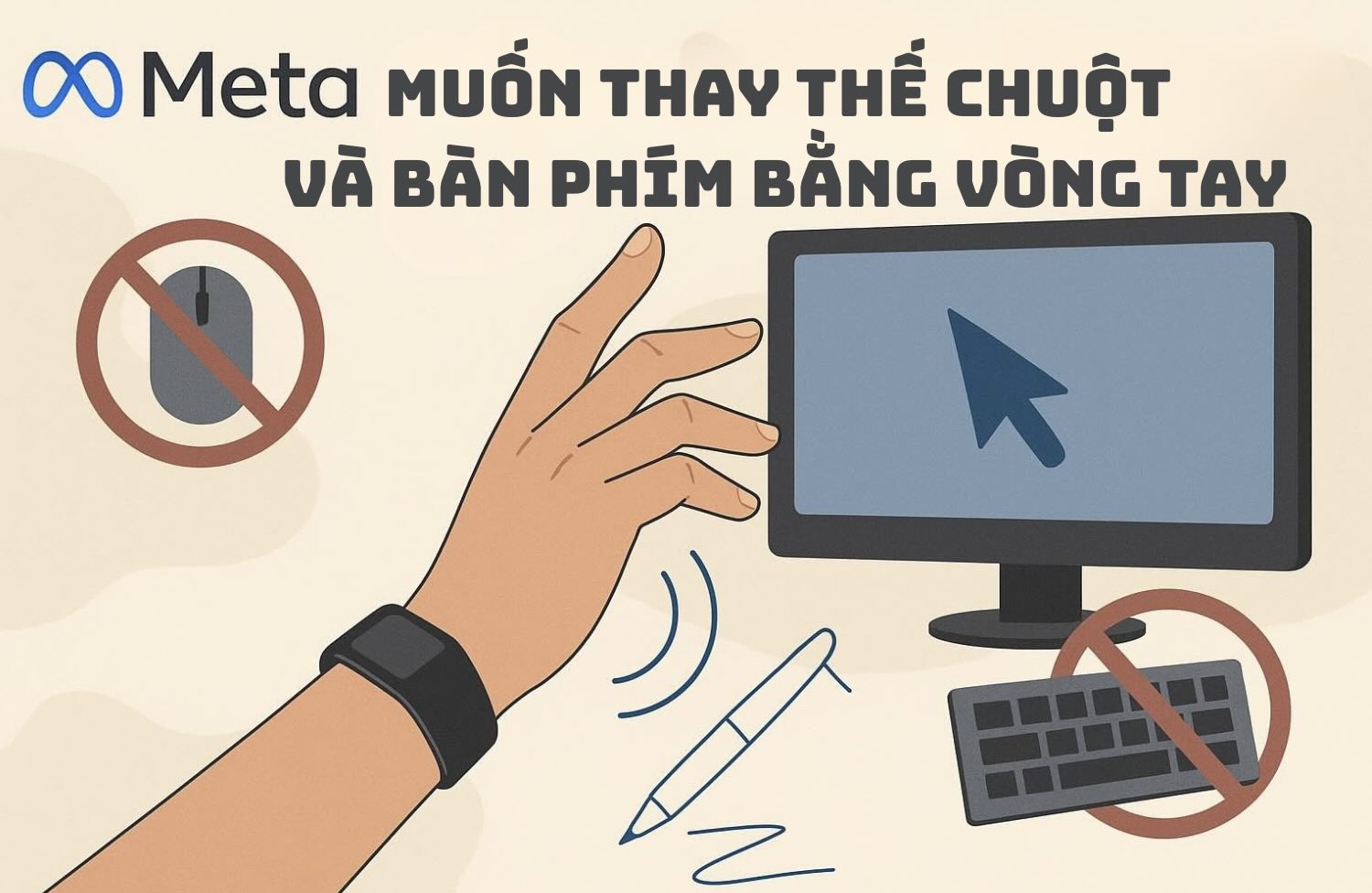 Meta muon thay the chuot va ban phim bang vong deo tay thong minh. Do hoa: Hao Thien