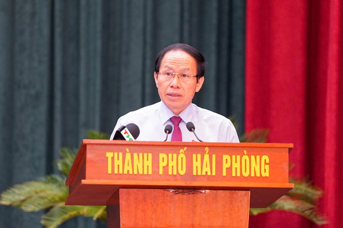 Dong chi Bi thu Thanh uy Le Tien Chau phat bieu chi dao tai Ky hop. Ảnh: Cong TTDT Hai Phong