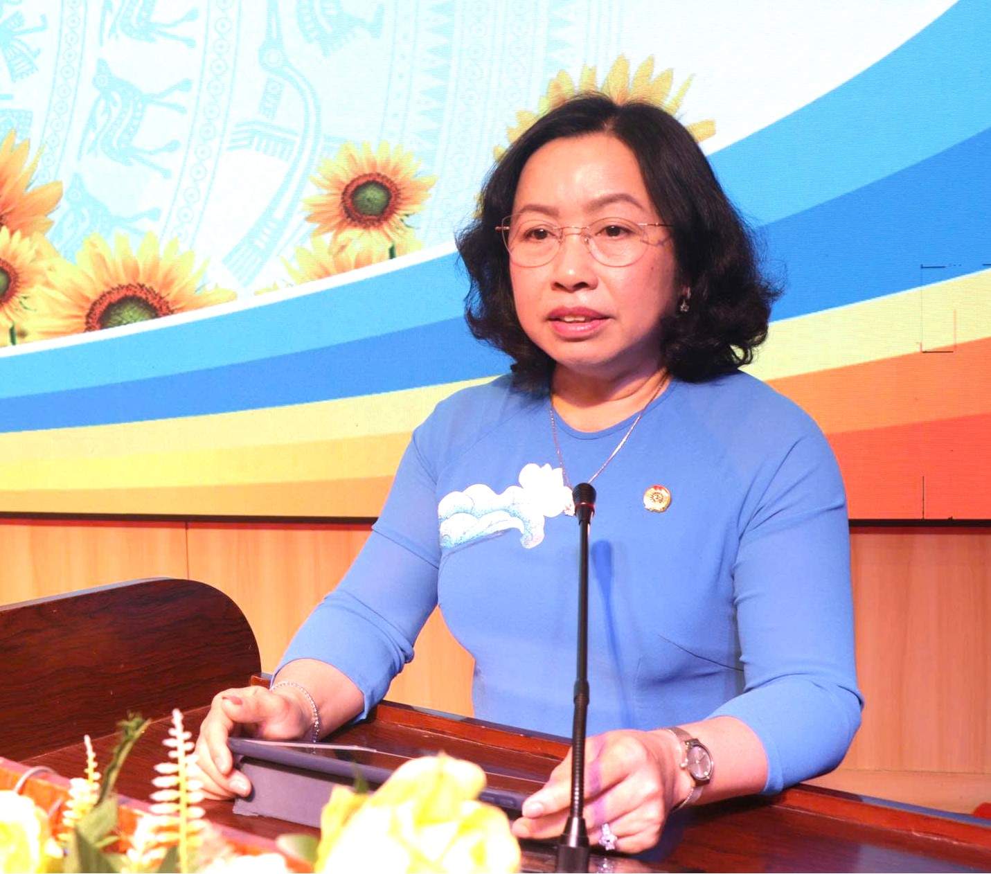 Ba Thai Thu Xuong - Pho Chu tich Thuong truc Tong LDLD Viet Nam phat bieu tai buoi gap mat. Anh: Minh Nguyen