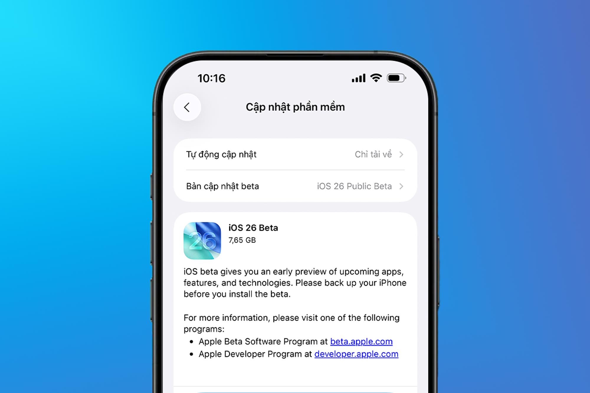 Instrucciones sobre como instalar iOS 26 beta para el ultimo iPhone. Grafico: duong anh