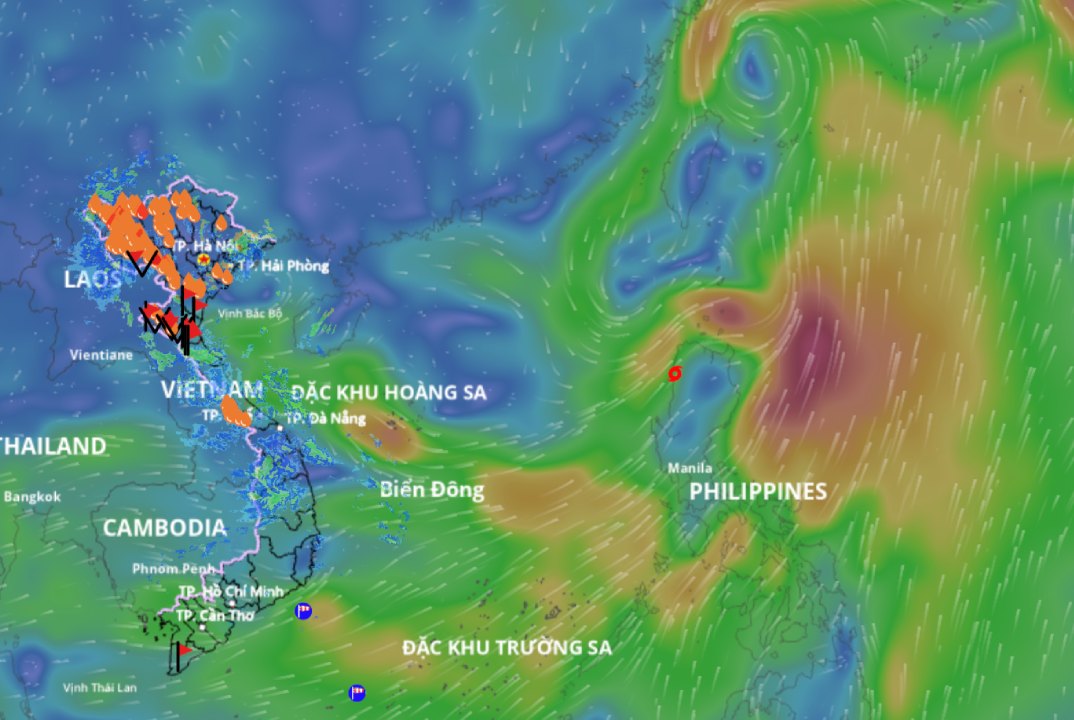 Position de la tempete n° 4 Comay a 14 heures cet apres-midi 25 juillet. Photo : Systeme de surveillance des catastrophes naturelles du Vietnam