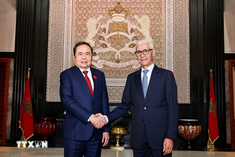 Politburo member and National Assembly Chairman Tran Thanh Man and Speaker of the House of Representatives of Morocco Rachid Talbi Alami. Photo: VNA