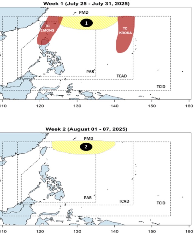 Du bao ap thap noi ap thap gan Bien Dong sau bao Co May va Krosa. Anh: PAGASA 