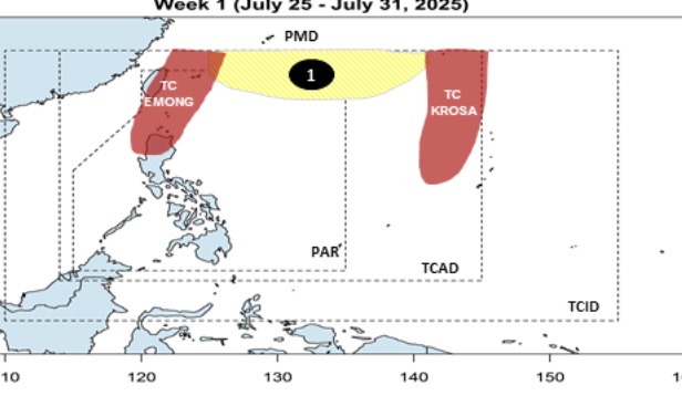 El pronostico de baja presion cerca del Mar East aparece en el area entre May y Krosa. Foto: Pagasa