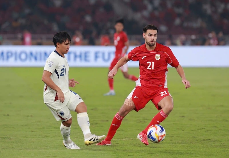 U23 태국 2025년 U23 동남아시아 준결승에서 U23 인도네시아에 패배. 사진: 쫑히에우