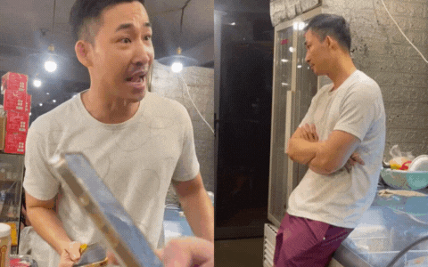 Trong Nhan en el clip con el dueño del pastel de vacas. Foto: Corte del video