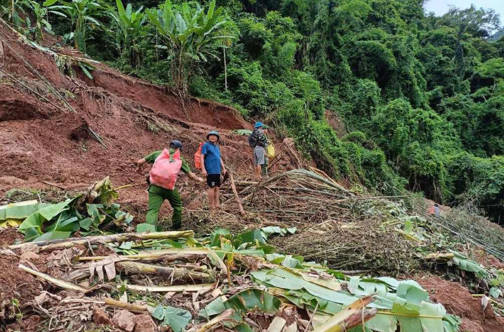Glissement de terrain dans la commune de My Ly decouverte d'une fissure de plus de 100 m de long sur la montagne. Photo : Hai Thuong