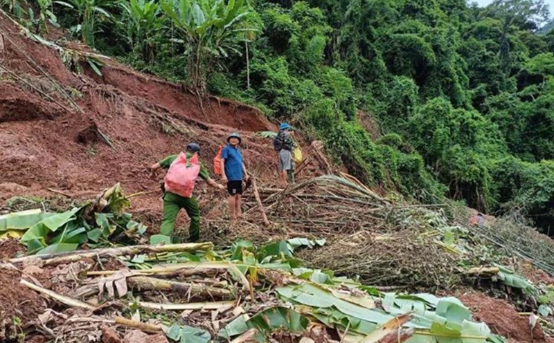 Landslide in My Ly commune, Nghe An discovered a crack over 100m long on the mountain after a major flood. Photo: Hai Thuong