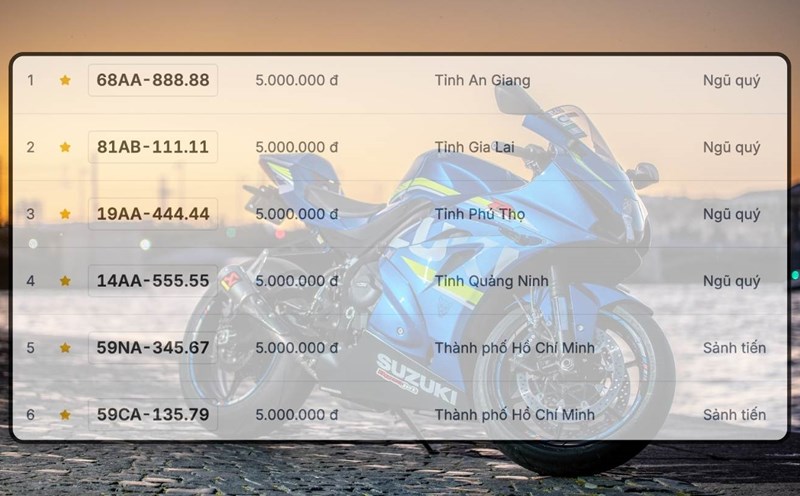 The motorcycle license plate 68AA-888.88 will be available in the auction on July 28