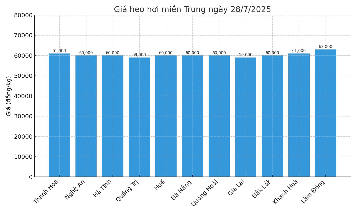 Gia heo hoi ngay 28.7 tai khu vuc mien Trung. Do hoa: Thuy Linh