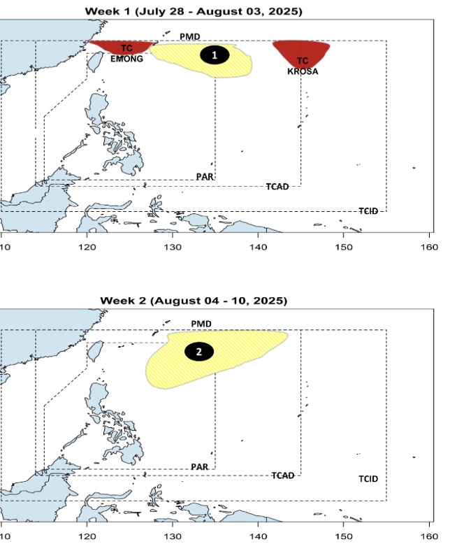 Du bao 2 ap thap gan Bien Dong xuat hien tu nay toi ngay 10.8. Anh: PAGASA 