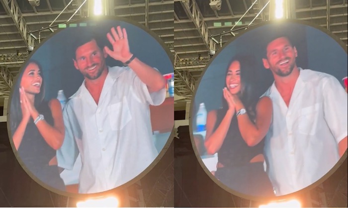 메시와 안토넬라의 오렌지 키스 장면. 사진: 비디오 캡처