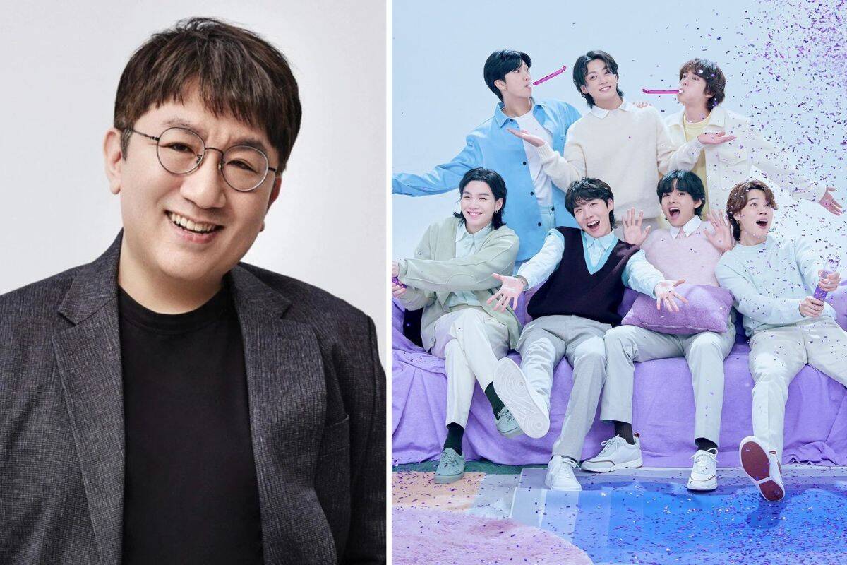 HYBE会長のバン・シヒョクとBTSグループ。写真:HYBE