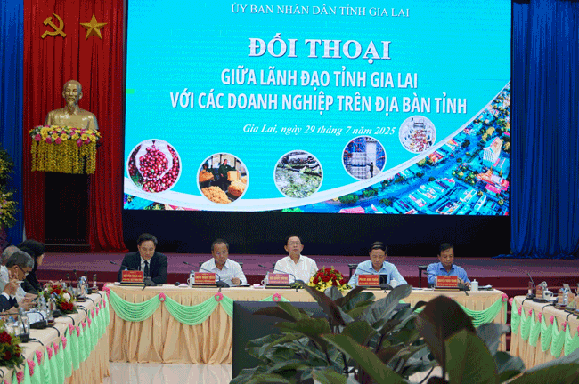 Lanh dao tinh Gia Lai nghi nhan, lang nghe tam tu, nguyen vong, de xuat cua cong dong doanh nghiep. Anh: Thanh Tuan