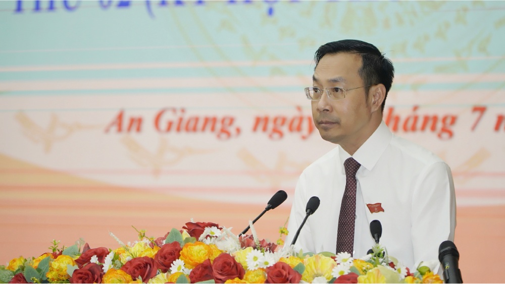 Chu tich HDND tinh An Giang Nguyen Thanh Nhan phat bieu. Anh: Nguyen Anh