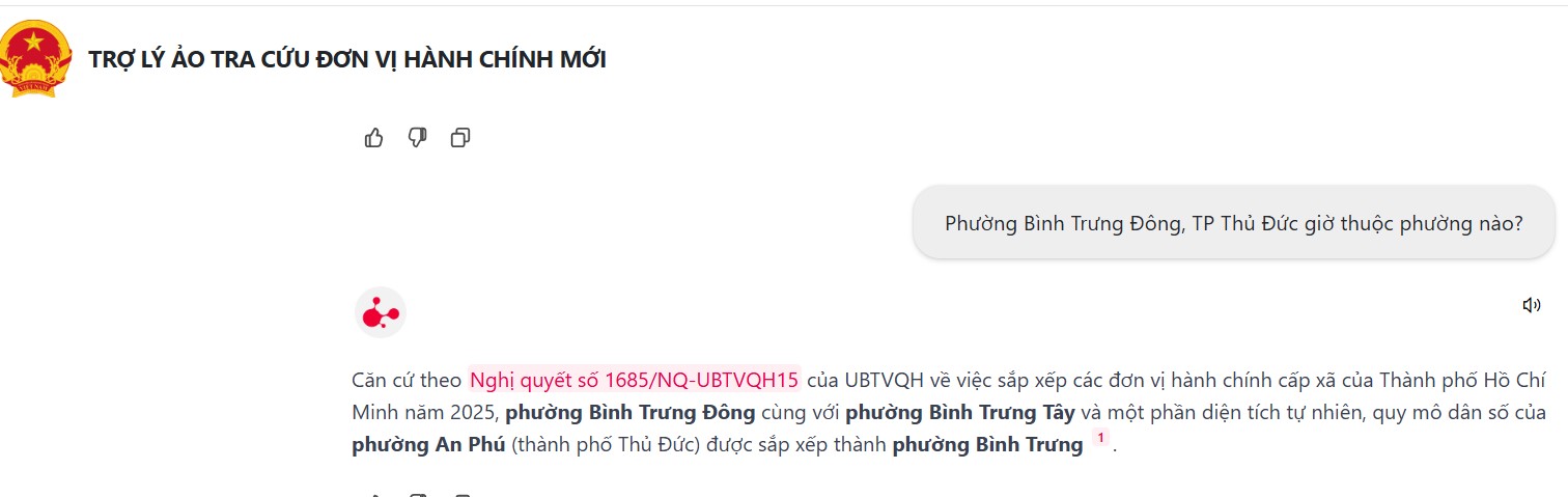 The AI assistant uses the web to help people easily look up new administrative units. Photo: Nguyen Dang