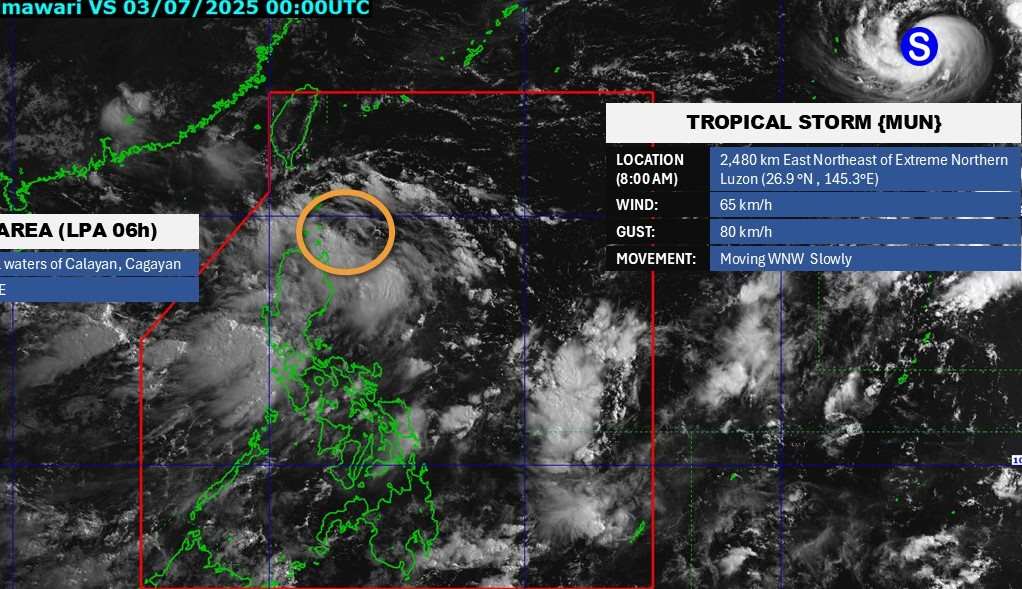 Vi tri tam ap thap va bao Mun hoi 8h ngay 3.7. Anh: PAGASA