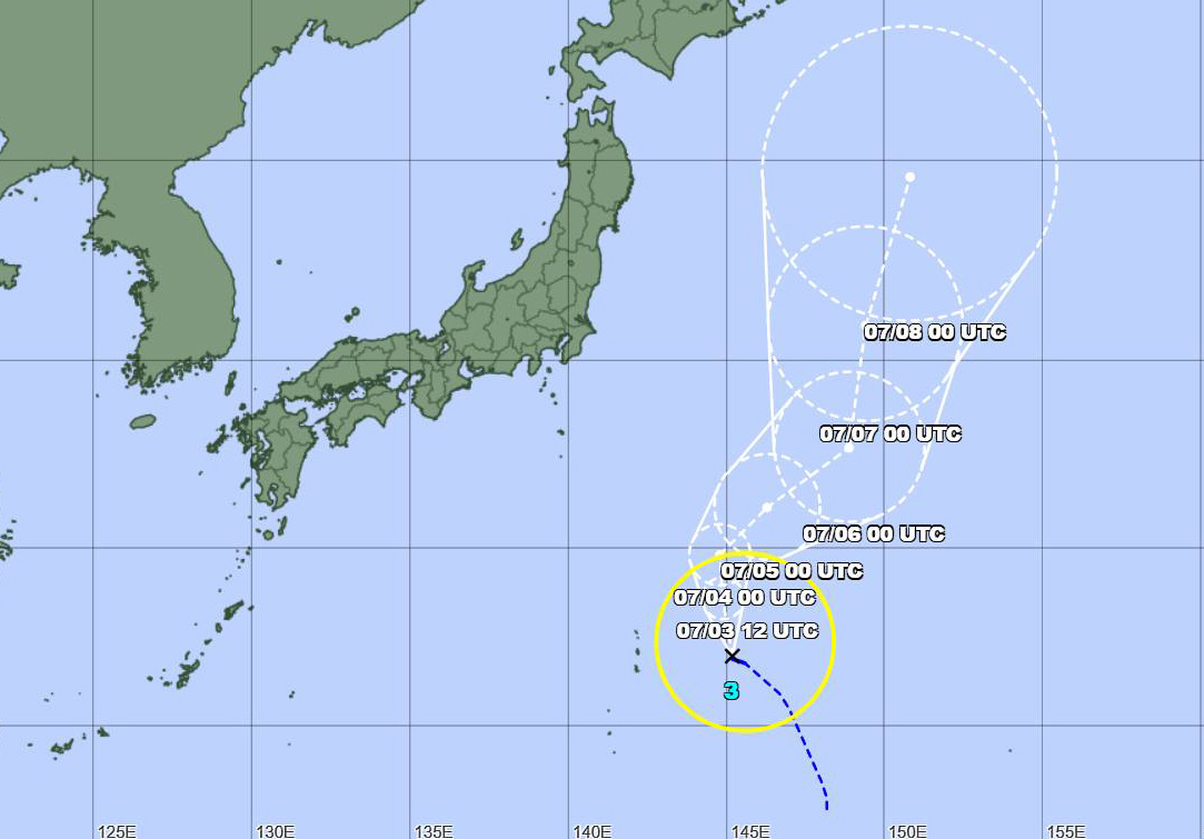 Forecast of Typhoon Mun's movement in the southeastern waters of Japan. Photo: JMA