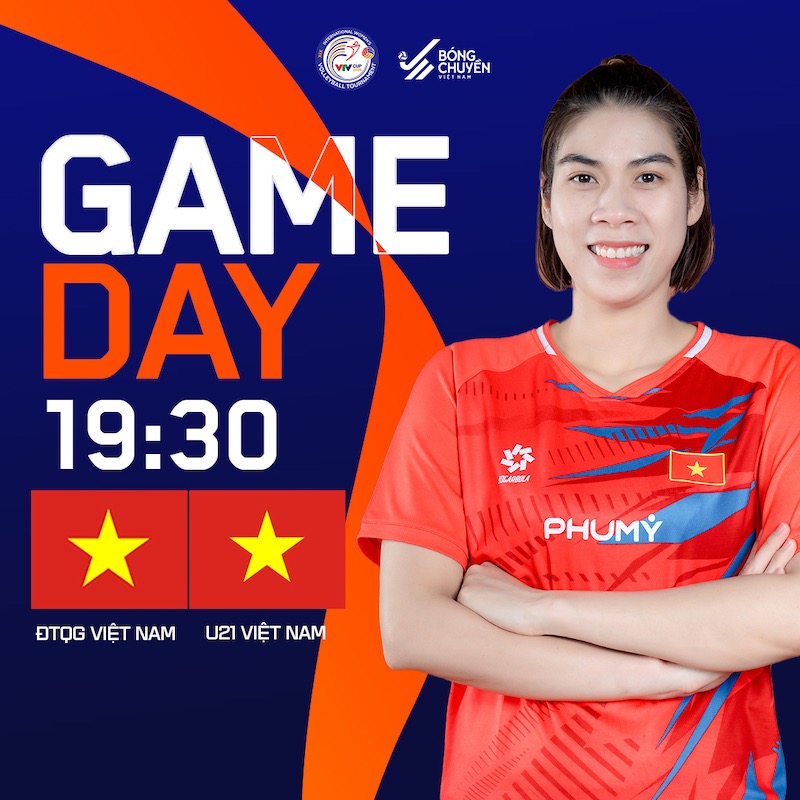 Tuyen bong chuyen nu Viet Nam gap U21 Viet Nam tai tu ket VTV Cup 2025. Anh: VFV