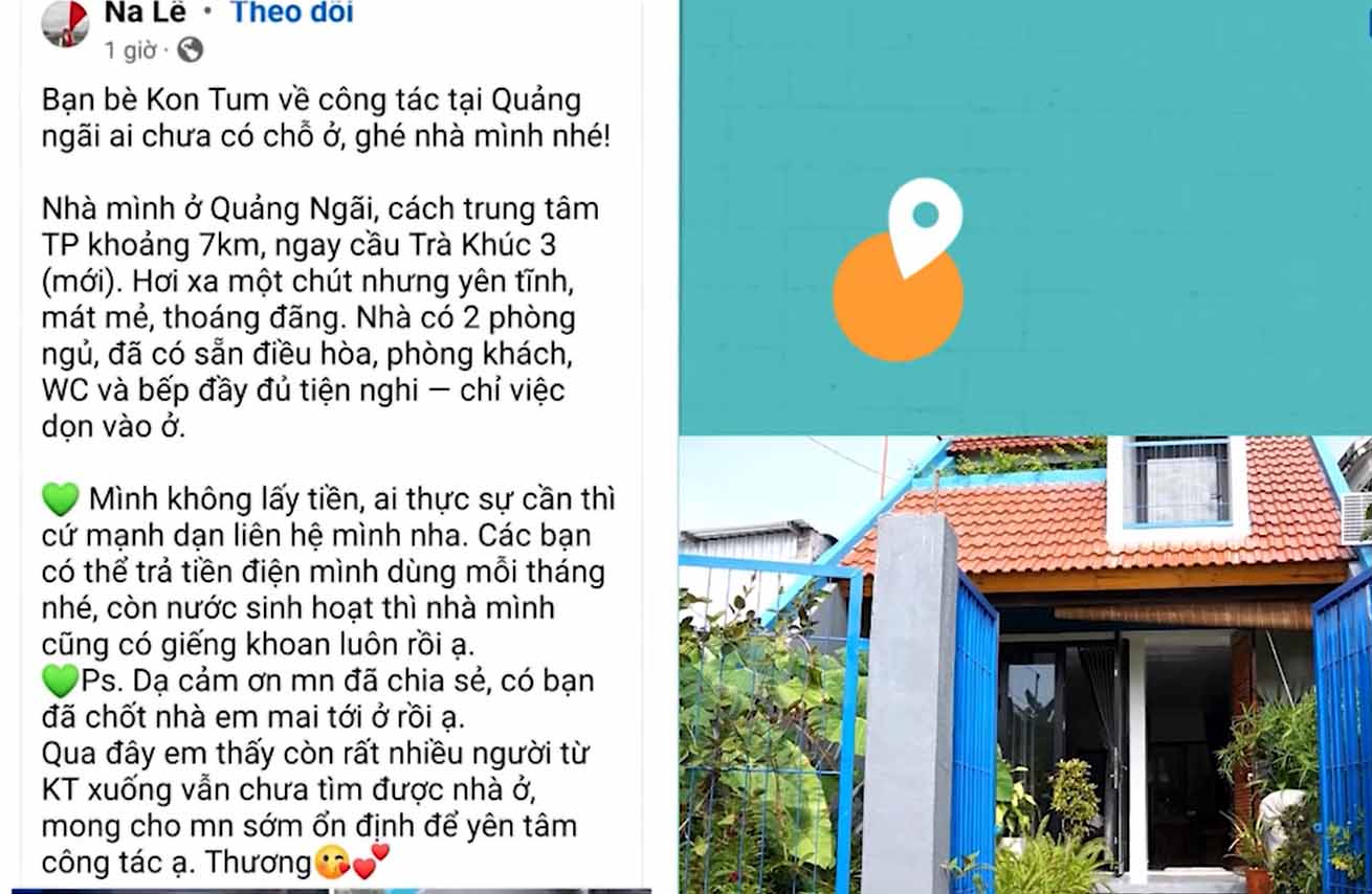 Vo chong chi Ngo Thi Na quyet dinh ho tro cho o mien phi cho can bo, cong chuc, vien chuc tu Kon Tum xuong trung tam Quang Ngai tinh cong tac. Anh: Vien Nguyen