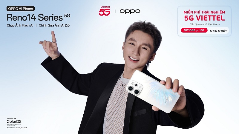 Viettel hop tac voi OPPO danh tang khach hang trai nghiem mien phi data 5G toc do cao.