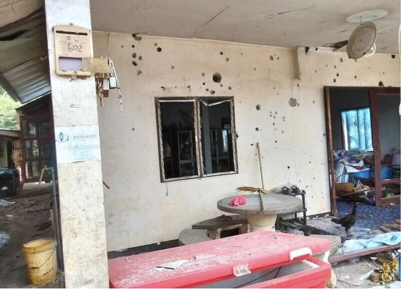 캄보디아와의 분쟁 중인 태국 우본랏차타니 지방의 손상된 집. 사진: 신화통신