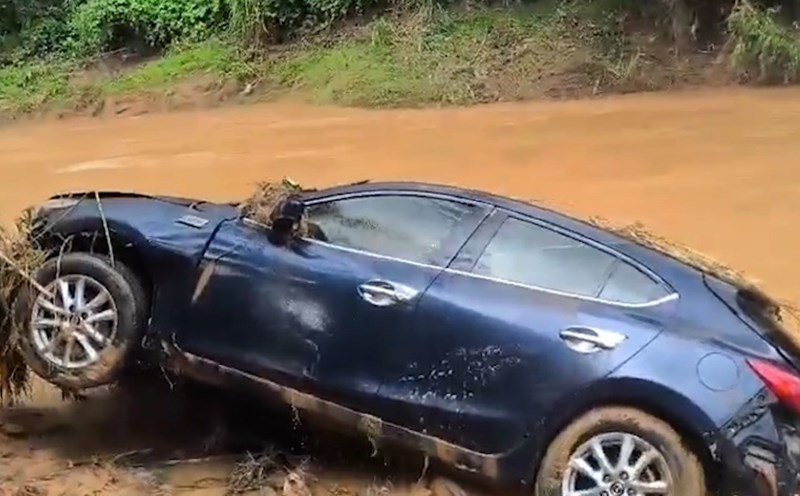 The car was swept away by the flood and was found 50m from the scene.