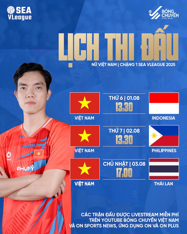 Lich truc tiep cac tran dau cua tuyen bong chuyen nu Viet Nam tai SEA V.League. Anh: VFV