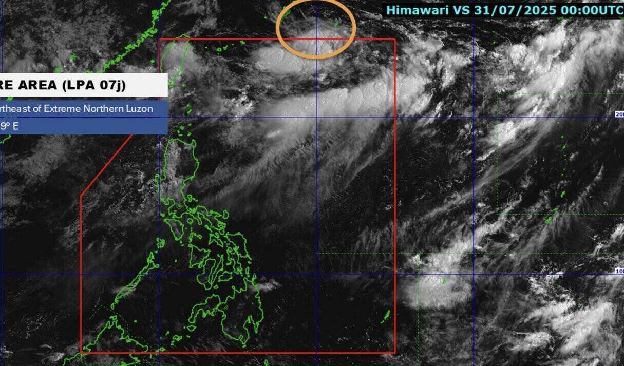 7월 31일 남중국해 근처에 새로운 저기압 형성 사진: PAGASA