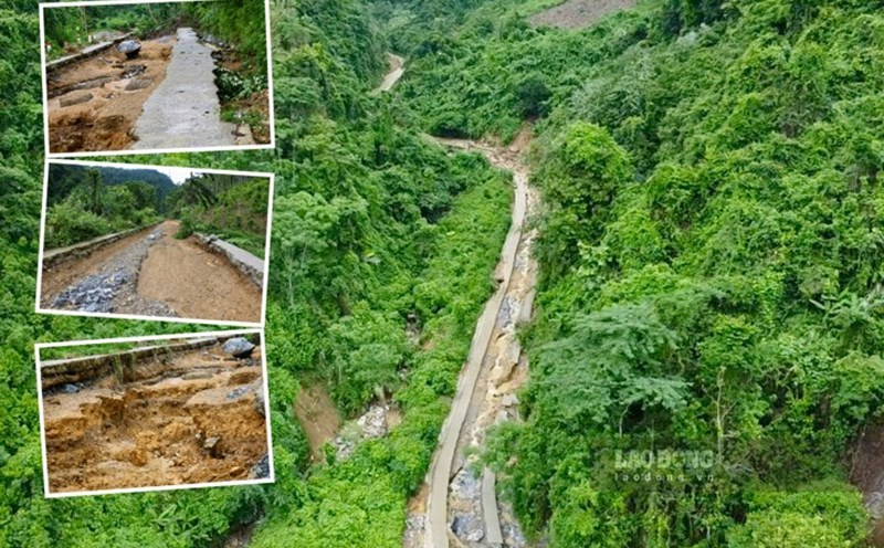 The inter-commune road is seriously damaged and is waiting for repair. Photo: Dang Vu.