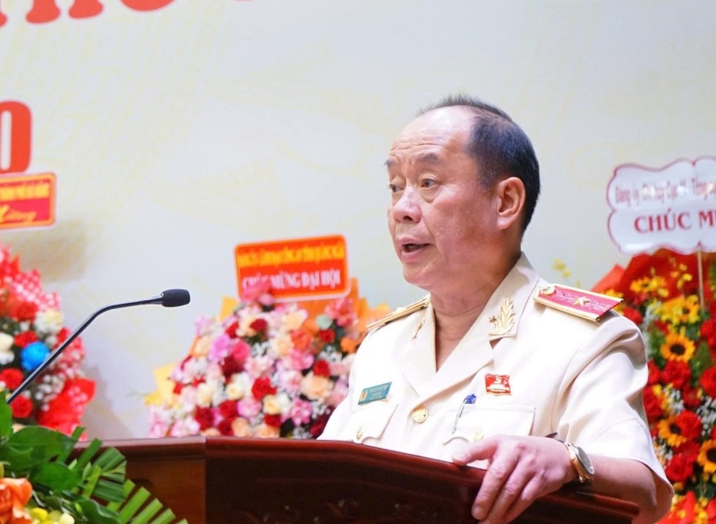 Thieu tuong Nguyen Huu Hop - Giam doc Cong an TP.Da Nang phat bieu tai Dai hoi. Anh: CACC