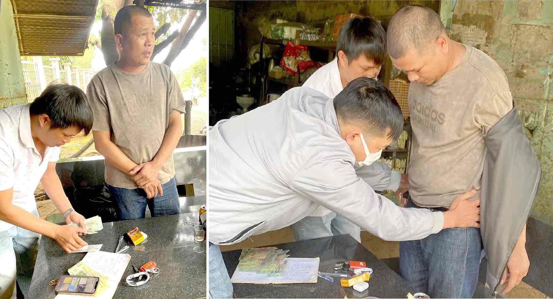 Bắt quả tang và khám xét người Trần Hồng Tiến. Ảnh: Công an tỉnh Đồng Nai