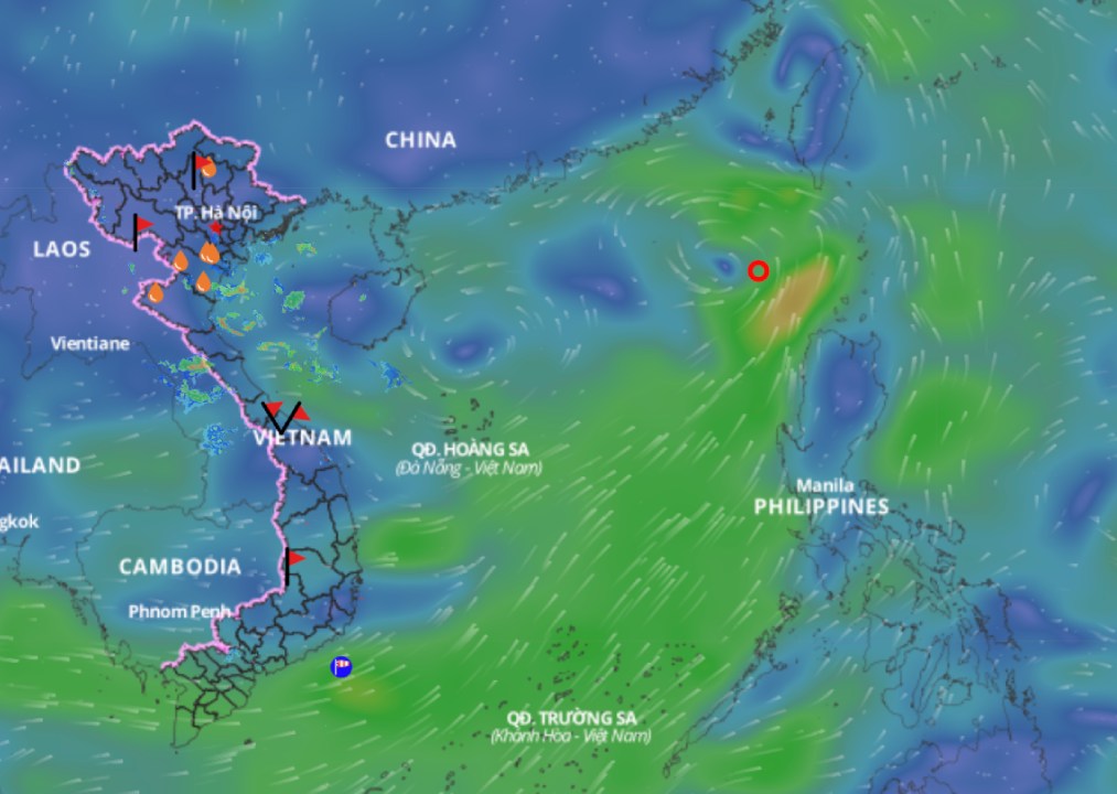 Latest forecast of the path of the tropical depression in the East Sea