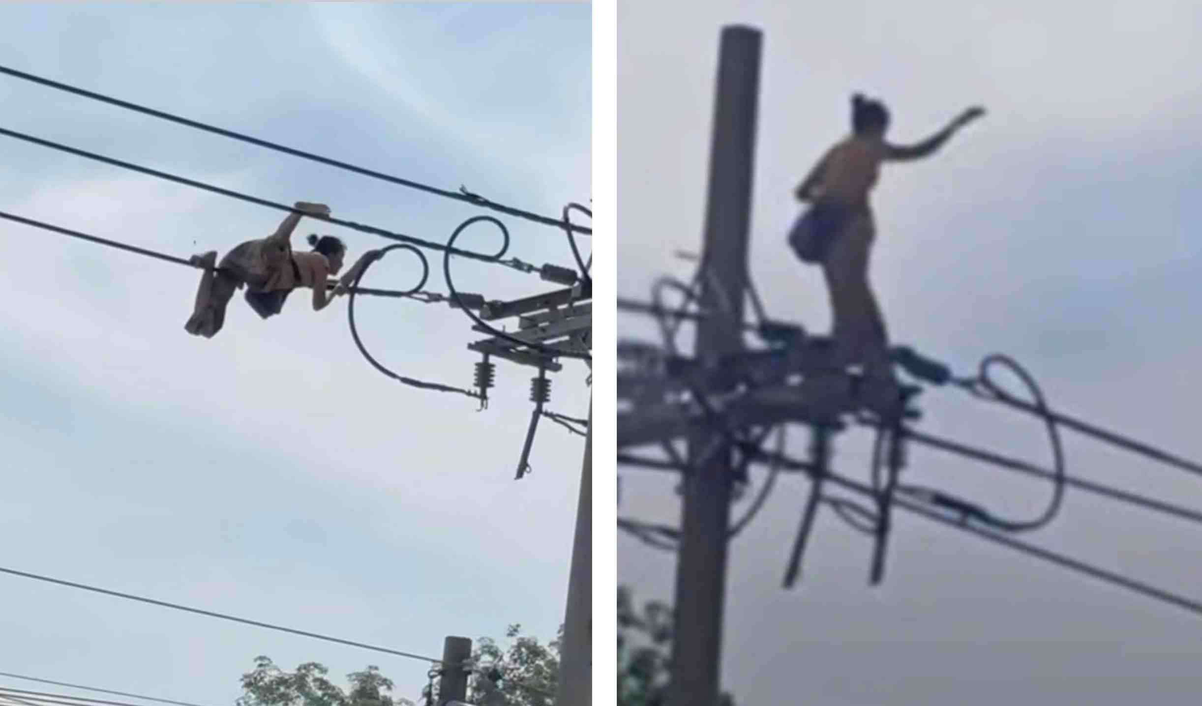 La compagnie d'electricite doit couper l'electricite d'urgence lorsque une femme escalade un poteau electrique et s'enfuit a Ho Chi Minh-Ville. Photo tiree d'un clip fourni par un lecteur