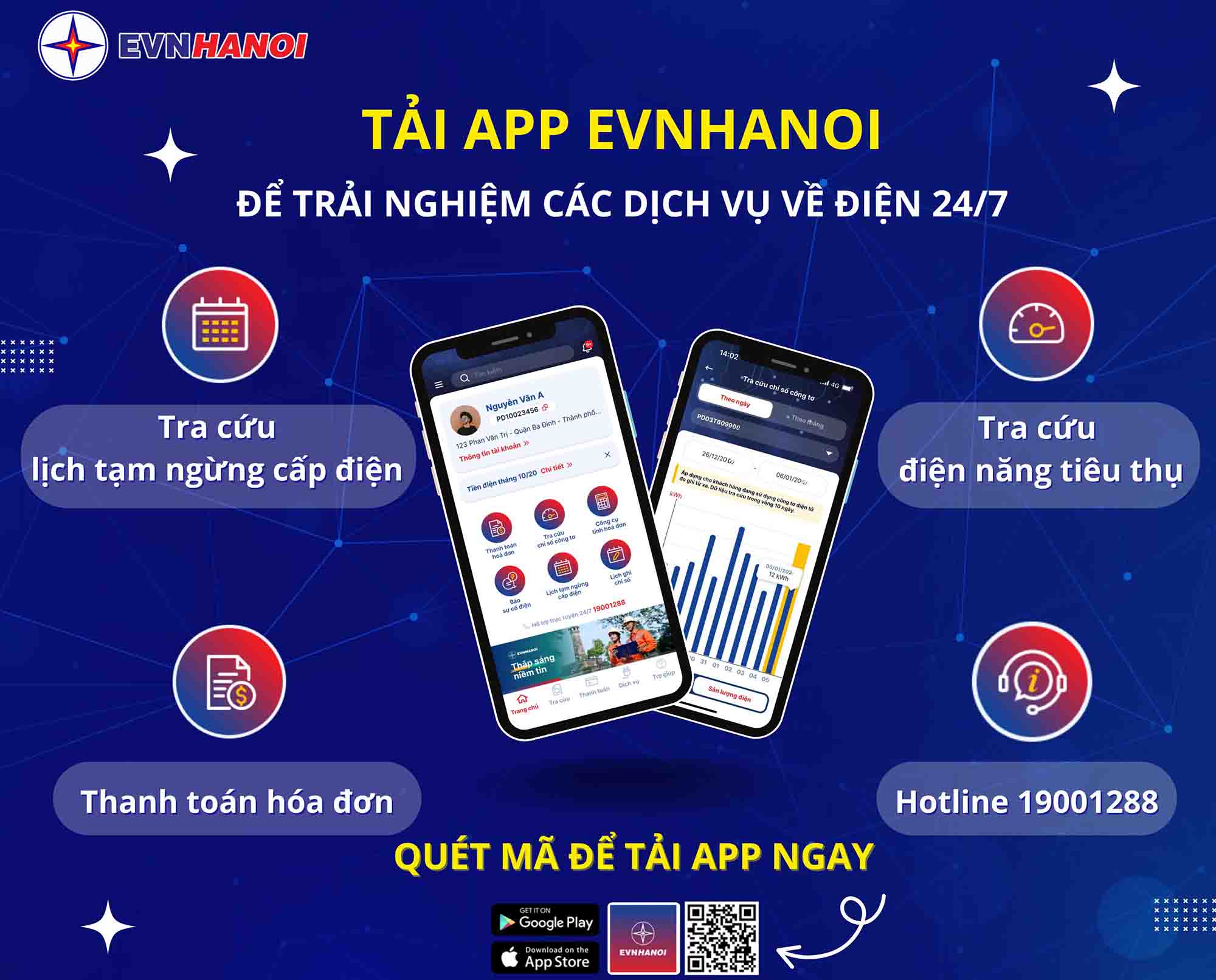 EVNHANOI App is where customers can track, analyze, pay, reflect, receive notifications and interact with the electricity industry right on the phone. Photo: Viet Anh.
